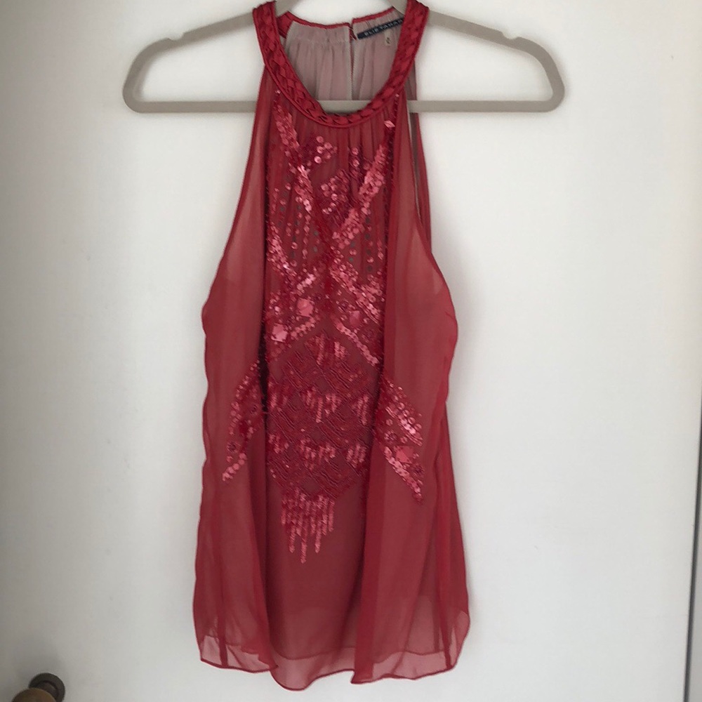 Halter neck silk top with beading